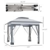 Outsunny 12x12 Pop Up Gazebo Sun Shade Instant Folding with Mesh Sidewall Netting, 3-Level Adjustable Height and Storage Bag, Gray