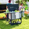 Outsunny 104 Quart Large Capacity Outdoor Cooler Cart, Patio Rolling Ice Chest with Bottle Opener Shelves Wheels, Gray