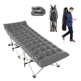 Folding Camping Cot Portable Sleeping Camping Bed Collapsible Travel Camp Cots Guest Bed Cot with 2-Sided Soft Pad 440LBS Max Load (Option: Grey)