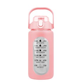 34Oz Glass Water Bottle Sports Water Bottle Motivational Water Bottle Water Intake Tracker Bottle with Straw Time Marker Silicone Sleeve Handle for Gy (Option: 32OZ_Pink)