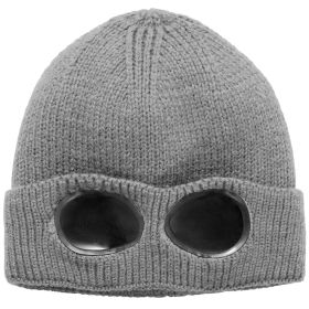 Unisex Knit Beanie Hat with Goggle Chunky Winter Warm Hat Skull Cap 4 Colors (Option: Grey)